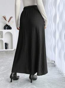 SHEIN Clasi Falda recta de cintura elástica de unicolor minimalista de línea A, para uso diario casual