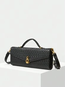 MOTF PREMIUM WOMEN'S FASHION SIMPLE CROCODILE EMBOSSED SQUARE TOP HANDLE BAG - Black - View 2