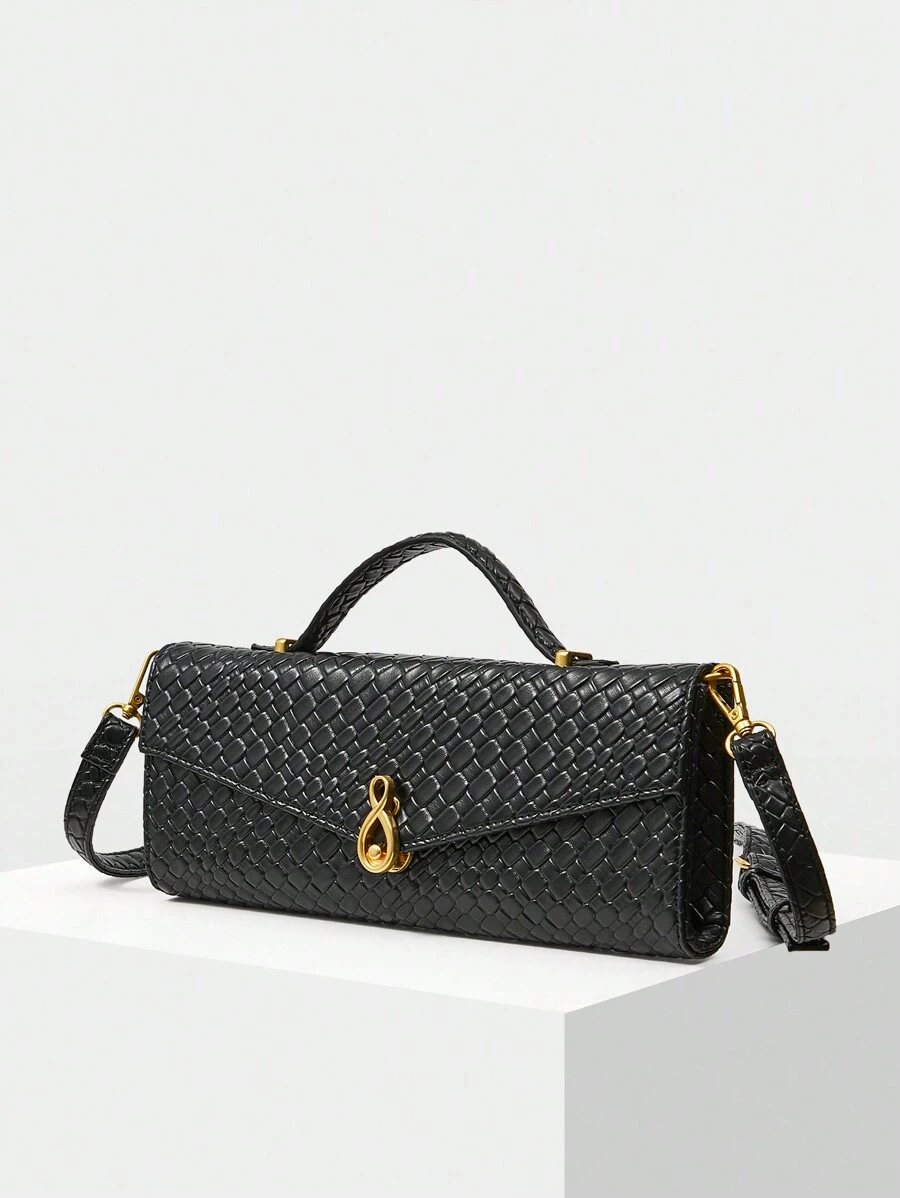 MOTF PREMIUM WOMEN'S FASHION SIMPLE CROCODILE EMBOSSED SQUARE TOP HANDLE BAG - Black - View 2