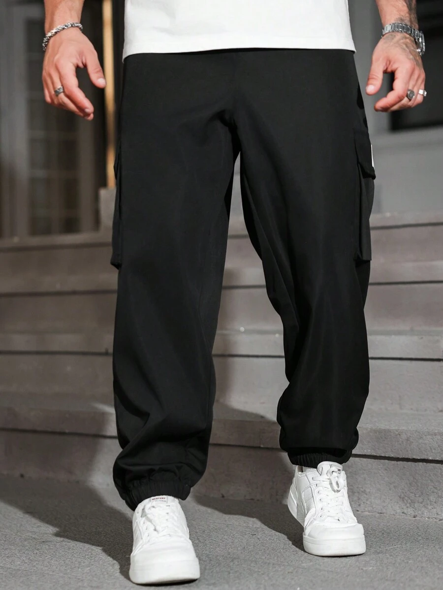 Manfinity Homme Plus Size Men's Casual Pants, Solid Color, Minimalist, Fashion, For Everyday Wear