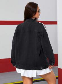 SHEIN ICON 女士侧条纹长袖单排扣牛仔休闲夹克