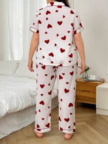 Dream Adore Ensemble robe et pyjama grandes tailles, imprimé cœur aquatique, chemise à manches courtes rouge et pantalon long