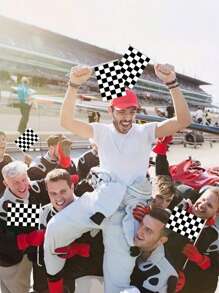 SHEIN 8/10/15/20 件 21*14 厘米黑白格子旗赛车旗配 30 厘米长塑料棒赛车手持指挥棒，赛车派对装饰礼物，赛车派对，汽车主题生日派对，家居装饰，节日装饰 - 黑與白 - 查看 4