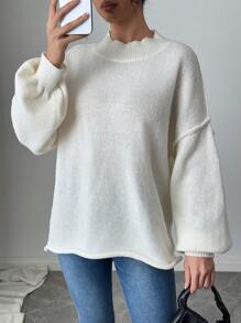 Firerie Jersey de manga larga de hombros caídos y unicolor para mujer, para otoño/invierno