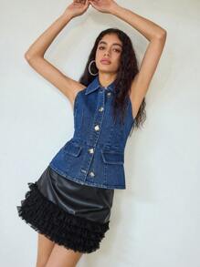 MOTF STUDIO BUTTON FRONT SLEEVELESS DENIM TOP - Medium Wash - View 2