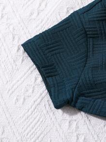 SHEIN Vintaside Kids Conjunto de ropa de calle de camisa y pantalones cortos con textura para niño bebé - Verde Oscuro - Ver 5