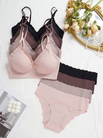 8st Bekväm Wave Fåll Silikon Avtagbar rem Sömlös BH Set