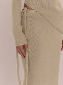 MUSERA 侧系带针织长裙，优雅春假可爱性感90年代毕业典礼婚礼宾客假日秋季夜晚外出秋冬日常时尚毛衣