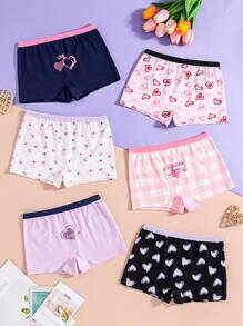6 件装女孩可爱心形印花有机棉低腰内裤 - 彩色 - 查看 6