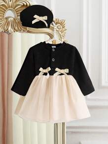 Baby Girl Winter Knitted Mesh Dress - Black - View 3
