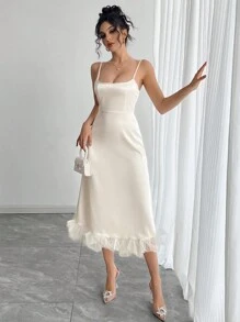 DAZY Women's Patchwork Spaghetti Strap Ruffle Hem Party Dress Prom Dress Elegant,Formal Women Dresses - White - View 5