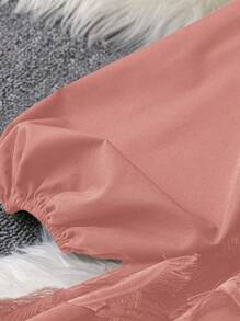 SHEIN Unity 女士加大码优雅纯色交叉领泡泡袖浪漫镂空面料系带长袖连衣裙，适合约会、派对、秋冬季长款女装 - 藕粉色 - 查看 5