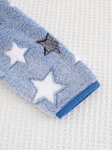 Cozy Pixies Young Boy Star Pattern Fleece Thick Long Sleeve Cardigan, Casual Versatile Suitable For Autumn And Winter