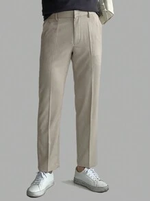 DAZY Plain Beige Color Business Formal Men's Suit Pants, All Season Business Attire - Beige - View 3