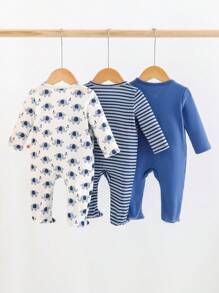 Cozy Pixies Set de 3 piezas para recién nacida: Body de punto de manga larga, cuello redondo, con estampado de oso de dibujos animados y pantalones