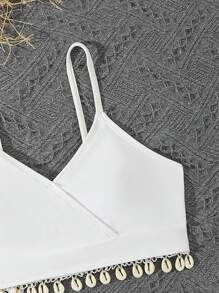 3pcs Tween Girl Ruffled Edge Swimwear Set - White - View 3