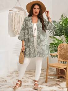 EMERY ROSE Chaqueta verde estilo boho con mangas 3/4 con estampado para mujer de talla grande para primavera y verano, cárdigan para mujer, vacaciones, Día de San Patricio, decoración navideña verde, Día de San Patricio
