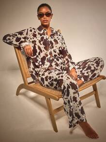 Athîral 棕色牛奶纹理轻质女式衬衫