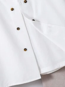 2pcs/Set Kids Tween Boys Casual Conservative Collared Button-Up Short Sleeve Loose Shirt & Woven Shorts Gentlemanly Outfit Set