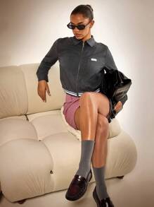 Athîral 女士字母翻领拉链休闲西装夹克 - 灰色 - 查看 5