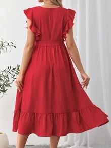 SHEIN Maternity Solid Color Crossed V-Neck Cap Sleeve Elegant Dress