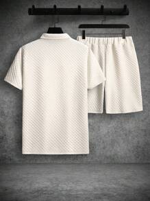 Manfinity Homme Manfinity Men's Jacquard Short Sleeve Polo Shirt And Pocket Shorts 2 Pieces Set, Men Two Pieces Outfits, Jacquard Fabric