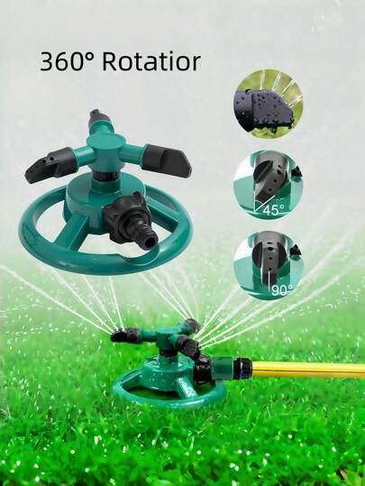1PC 360° Automatic Rotating Sprinkler – 3 Nozzle Adjustable Garden Water Spray For Lawn, Yard & Plants | Efficient Irrigation System, Outdoor Watering Tool, Durable Lawn Sprinkler For Patio, Grass, Flower Beds