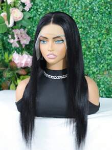 13x4 Silky Straight Lace Front Wig Human Hair 20 Inch Transparent Frontal For Women Natural Black Pre-Plucked Hairline Unprocessed Raw Human Hair Wig