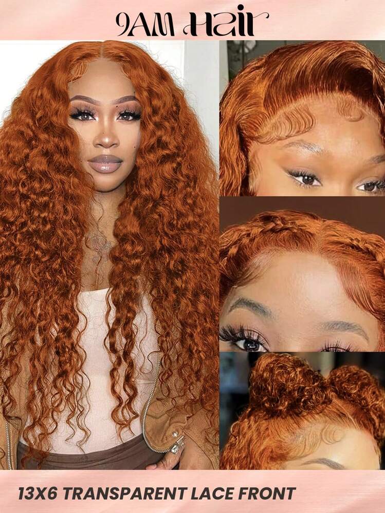 Transparent Lace Deep Curly Wave 13*6 Lace Front Ginger Orange