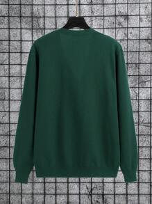 Manfinity Homme Men's Solid Color Long Sleeve Single-Breasted Casual Cardigan, Autumn/Winter - Dark Green - View 2