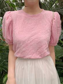 DAZY Áo thun nữ tay bồng vải đặc biệt thiết kế mới, phù hợp cho mùa xuân/hè - Hồng - Xem 4