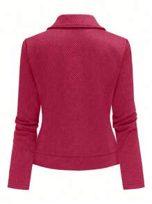 SHEIN LUNE Chaqueta de motocicleta casual con cremallera y textura de tela, con solapa