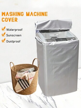 1 Pieza Cubierta anti polvo para lavadora de 86/90/95/103 cm de alto de tela Oxford plateada, impermeable, resistente al sol y al polvo, adecuada para lavadoras automáticas de tambor, bolsa plegable con cremallera reforzada para almacenamiento de la cubierta de la lavadora