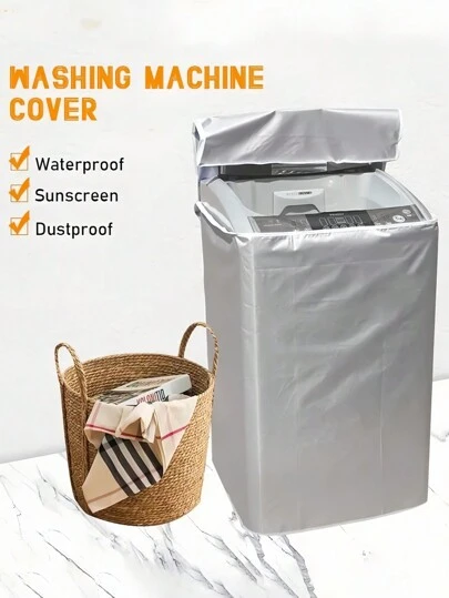 1 Pieza Cubierta anti polvo para lavadora de 86/90/95/103 cm de alto de tela Oxford plateada, impermeable, resistente al sol y al polvo, adecuada para lavadoras automáticas de tambor, bolsa plegable con cremallera reforzada para almacenamiento de la cubierta de la lavadora