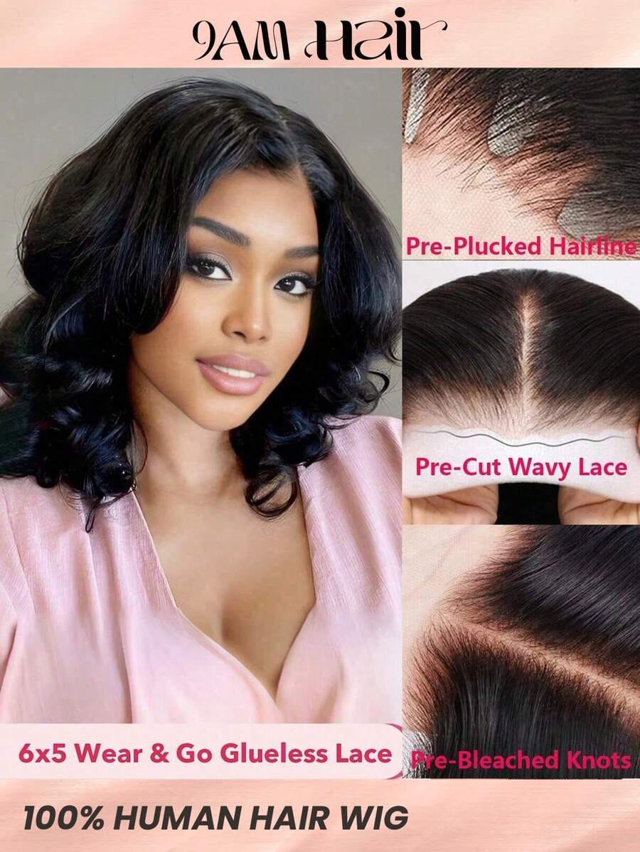 6x5 Glueless Lace Bouncy Body  Bob Wig Pre Plucked Natural Hairline Pre Cut Wear And Go Wigs C Part Tiny Knots Human Hair Wigs For Women - SNatural - View 1