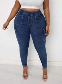 SHEIN Lady Plus Size Women's Jeans Skinny Stretch Overalls Blue Skinny Jeans Women Pants Halloween Pants Fall Pants Cowgirl Jeans Fall Women Pants