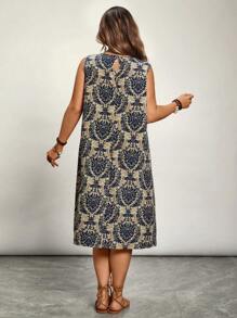 SHEIN VCAY Robe débardeur décontractée à imprimé floral de style boho pour grande taille, pour l'été