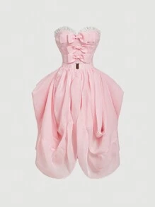 SHEIN MOD Vestido con lazo rosa desmontable de dos usos, vestido con capas de tubo elegante, vestido romántico de palacio, vestido, conjunto de mujer para Año Nuevo, vestido, atuendo de vacaciones para mujer, vestidos elegantes para mujer, atuendos de verano para mujer, atuendos de cumpleaños para mujer, vestido de graduación, Día de San Valentín, atuendos de playa para mujer, atuendos de club para mujer, vestido de vacaciones, vestidos de cóctel para mujer - Rosa - Ver 6