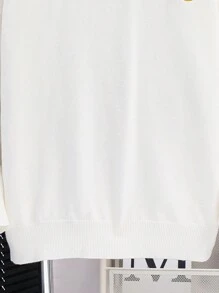 Sweter z dzianiny Casual Kids Tween Boys z haftem w blokach kolorów i literami, luźny krój i okrągły dekolt