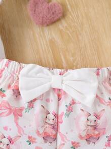 Vintaside Kids Baby Girl Cute Bee Print Cap Sleeve Outfit, Comfortable For Outdoor Play In Summer - Multicolor - View 7