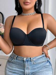 1/2 Cup Comfortable Gathered And Lightly Padded Ladies Bra - Black - View 4