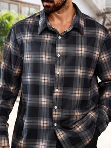 Manfinity Homme 2pcs/Set Plus Size Men's Plaid Front Button Long Sleeve Top And Pants Set - Multicolor - View 4