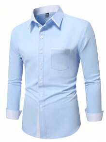 Manfinity Mode Men's Fashionable Color Block Long Sleeve Shirt, Autumn, For Fall