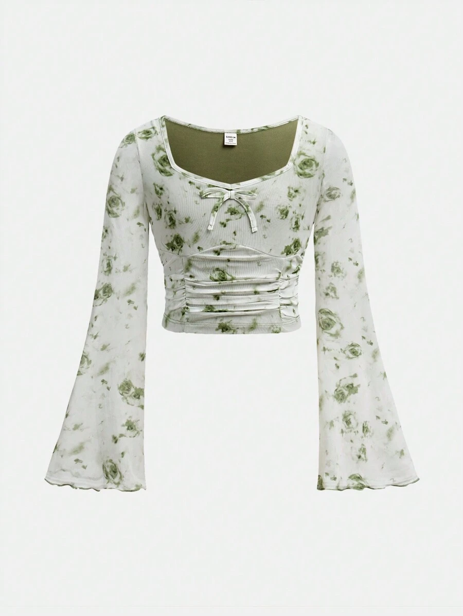 SHEIN Girlism Tween Girl 碎花圆领修身短袖 T 恤