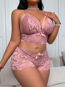 2 件套大码女士性感蕾丝内衣套装