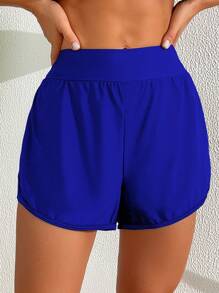 Swim Lushoire Women's Solid Color Double-Layer High Waist Casual Beach Shorts Summer