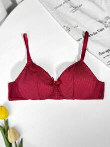 Teen Girls' Solid Color Bow Decor Fashionable Underwear - Burgundy - View 1