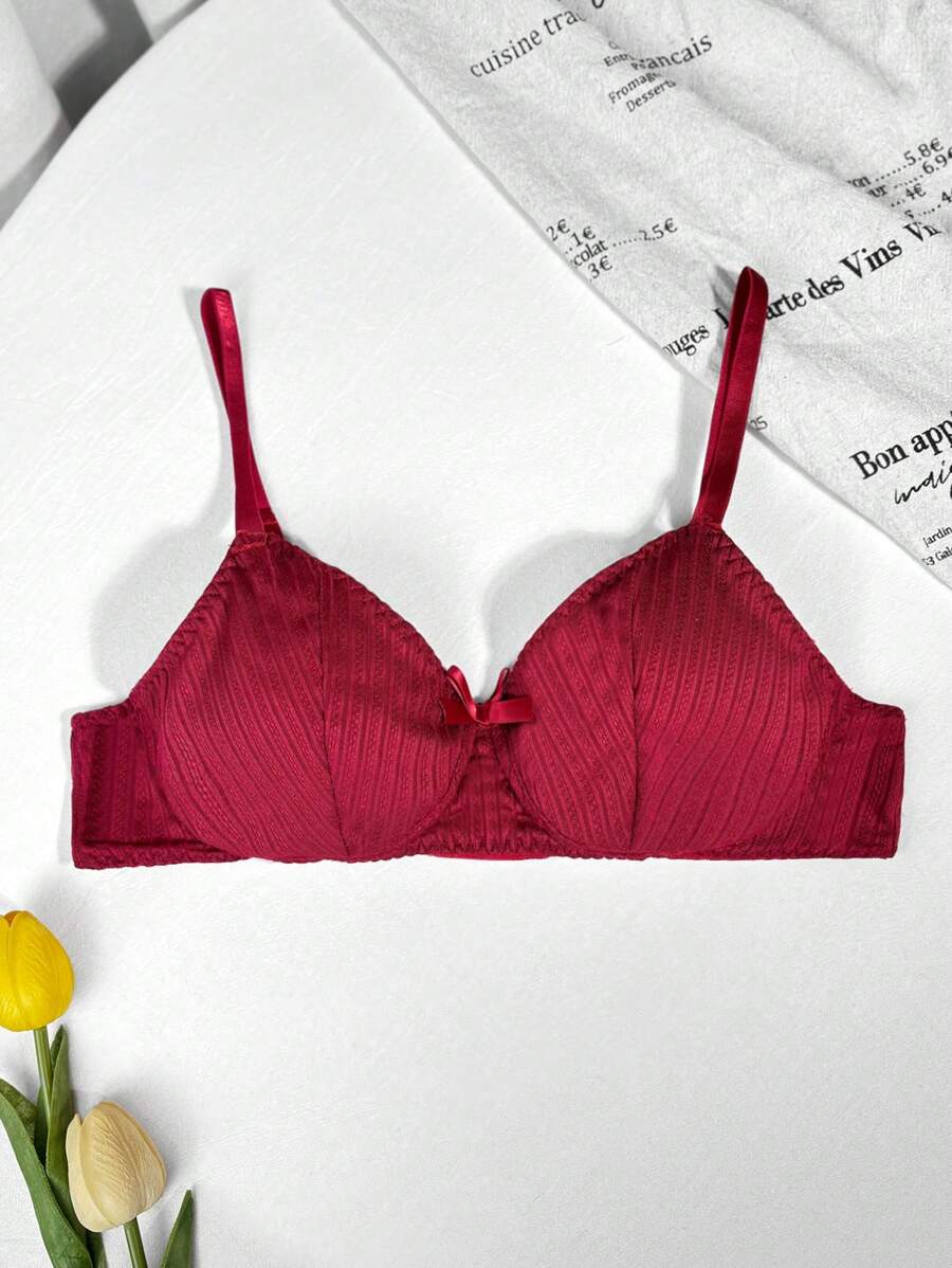Teen Girls' Solid Color Bow Decor Fashionable Underwear - Burgundy - View 1