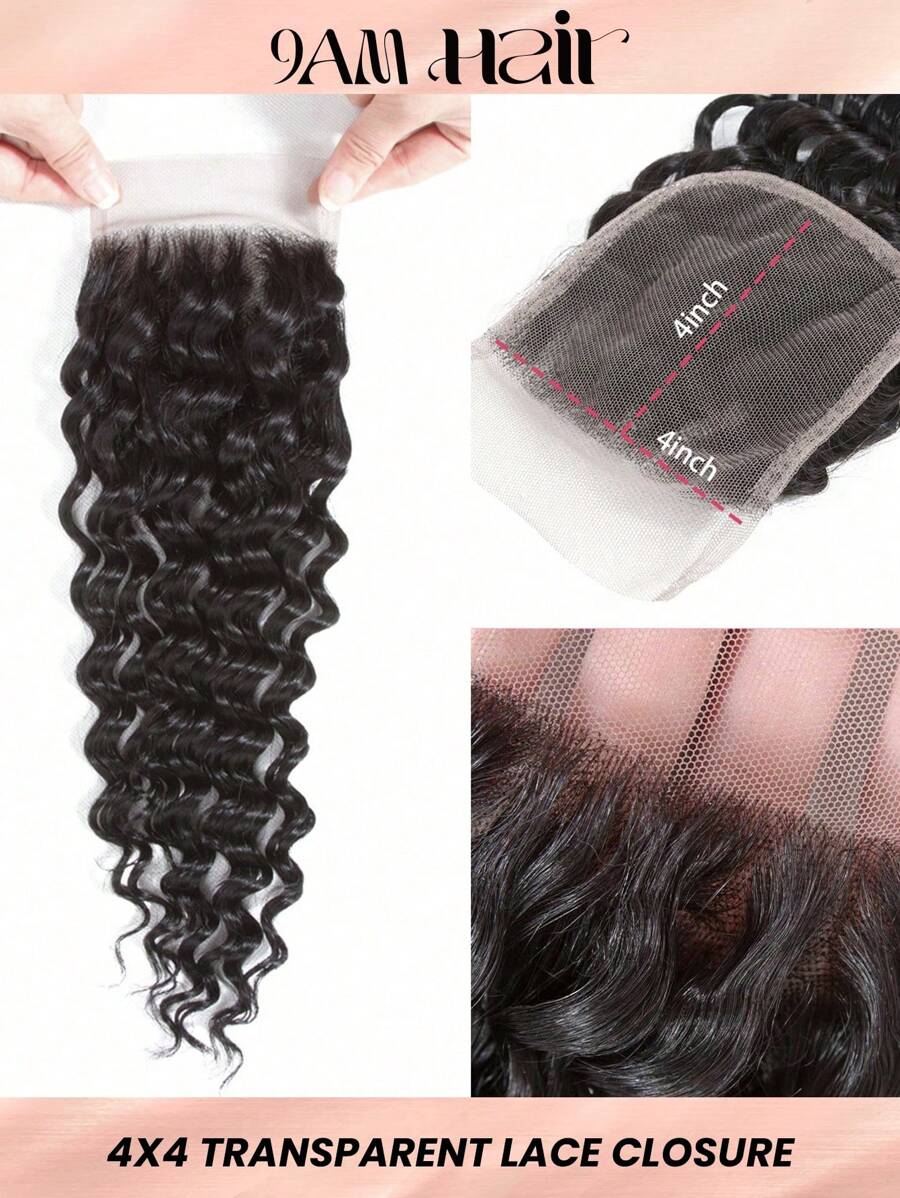 Cierre De Encaje Transparente De 4x4 Ondas Profundas Pelo Humano Remy Con Pelo De Bebé, Para Mujer - S1 - Ver 1