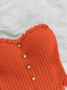 Soleia Women's Button Decor Casual Ruffle-Trim Knit Tube Top - Orange - View 6